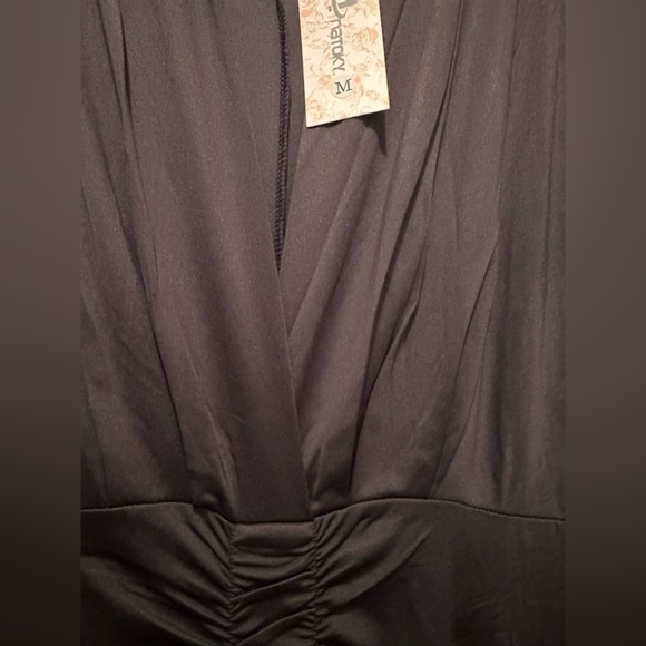 NWT Women's Short Sleeve Maxi V Neck Wrap Ruched A-Line Wedding Cocktail Dress - Picture 4 of 5